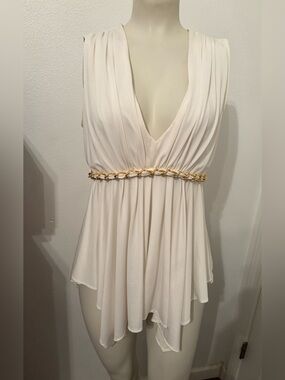 Cache  Plunging V-Neck Sleeveless Tunic with Gold Chain Waist XS